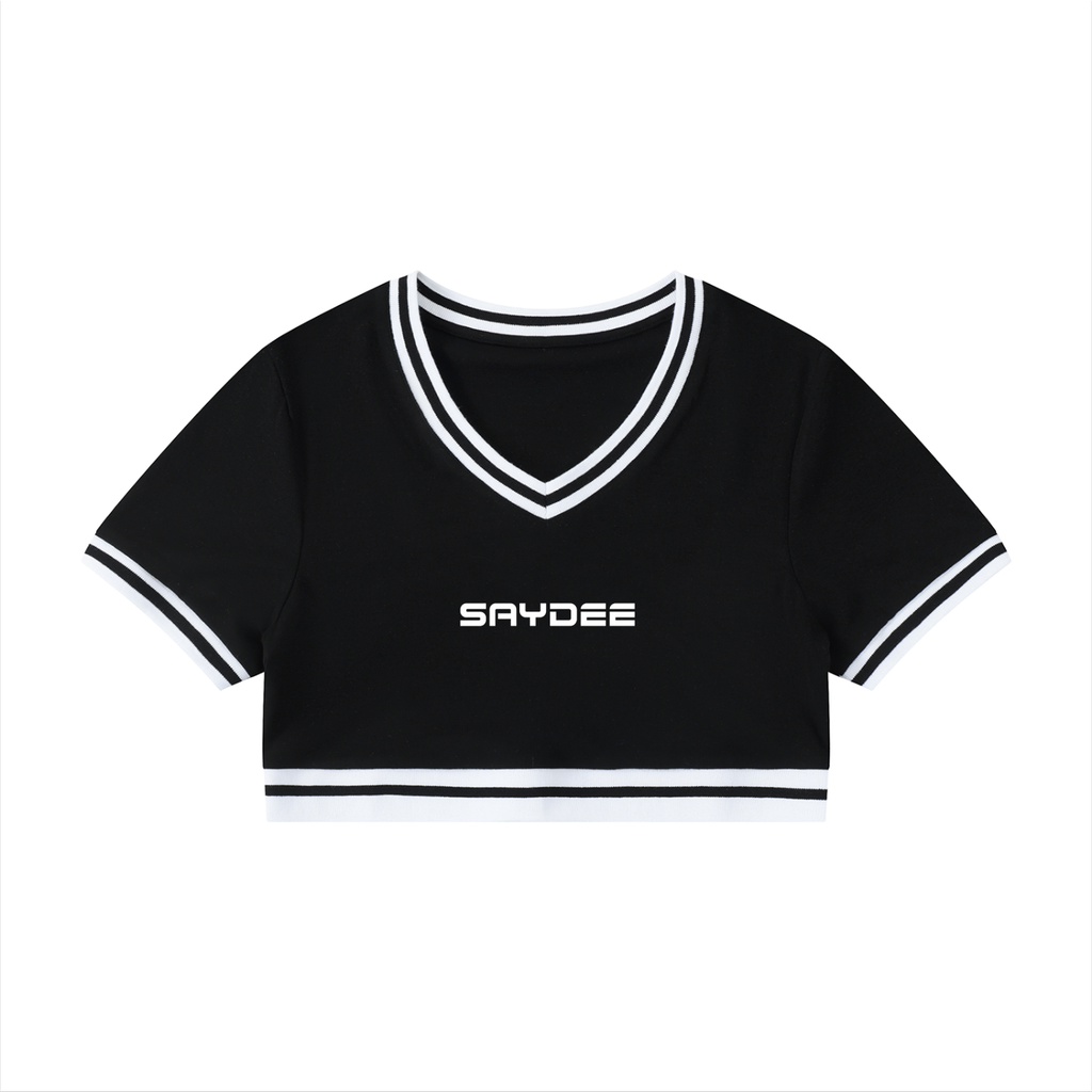 Women's Color Block V-Neck Crop T-Shirt