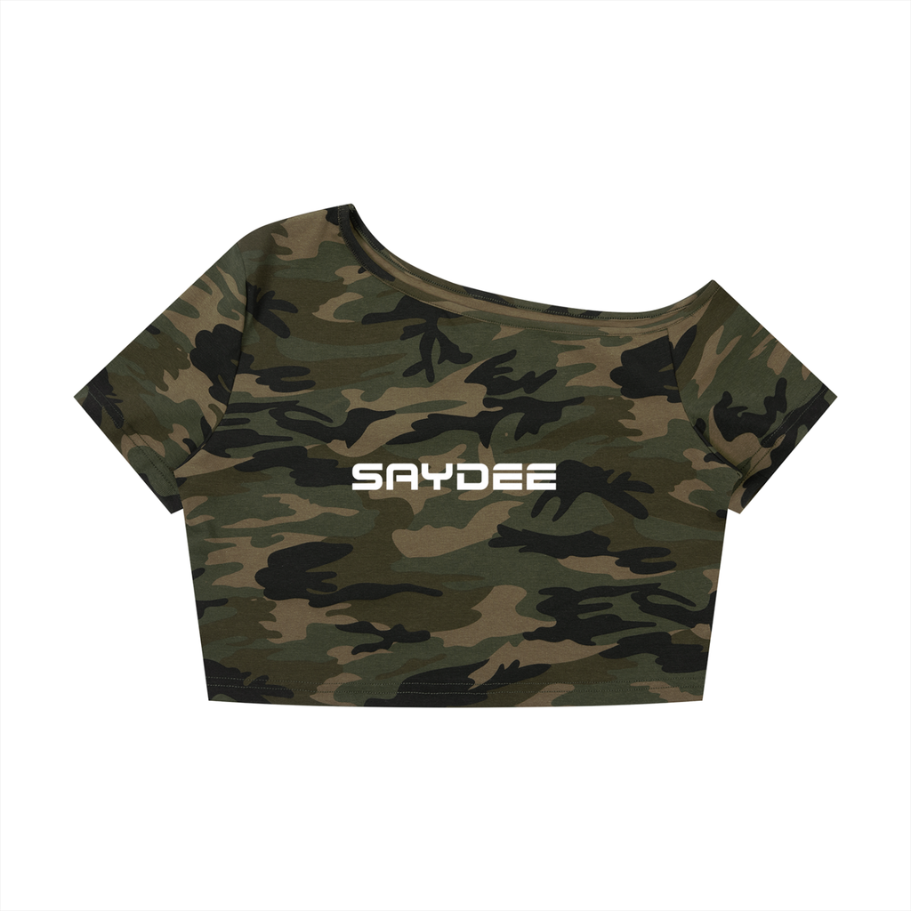Women's Camo Off-Shoulder Crop T-Shirt